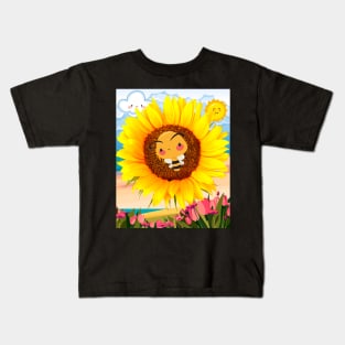 Bee on a Sunflower - Beeee Happy - Spring Comming Kids T-Shirt